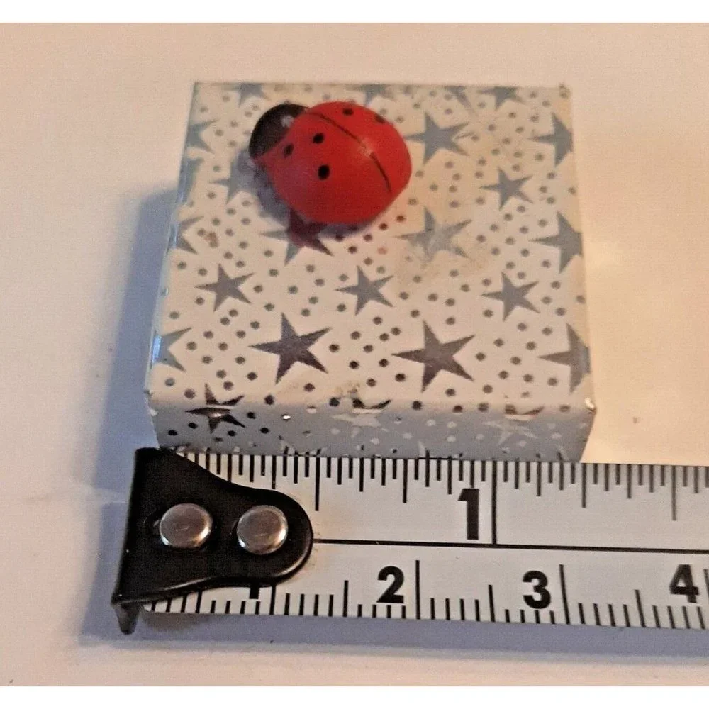 Tiny Ladybug Gift Box Empty 1.25 Inches Square Silver Stars